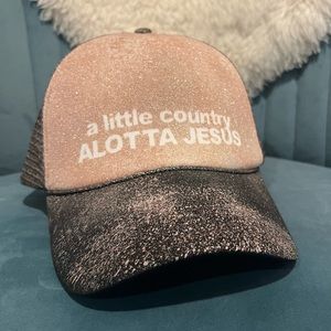 Pink glitter Jesus trucker hat